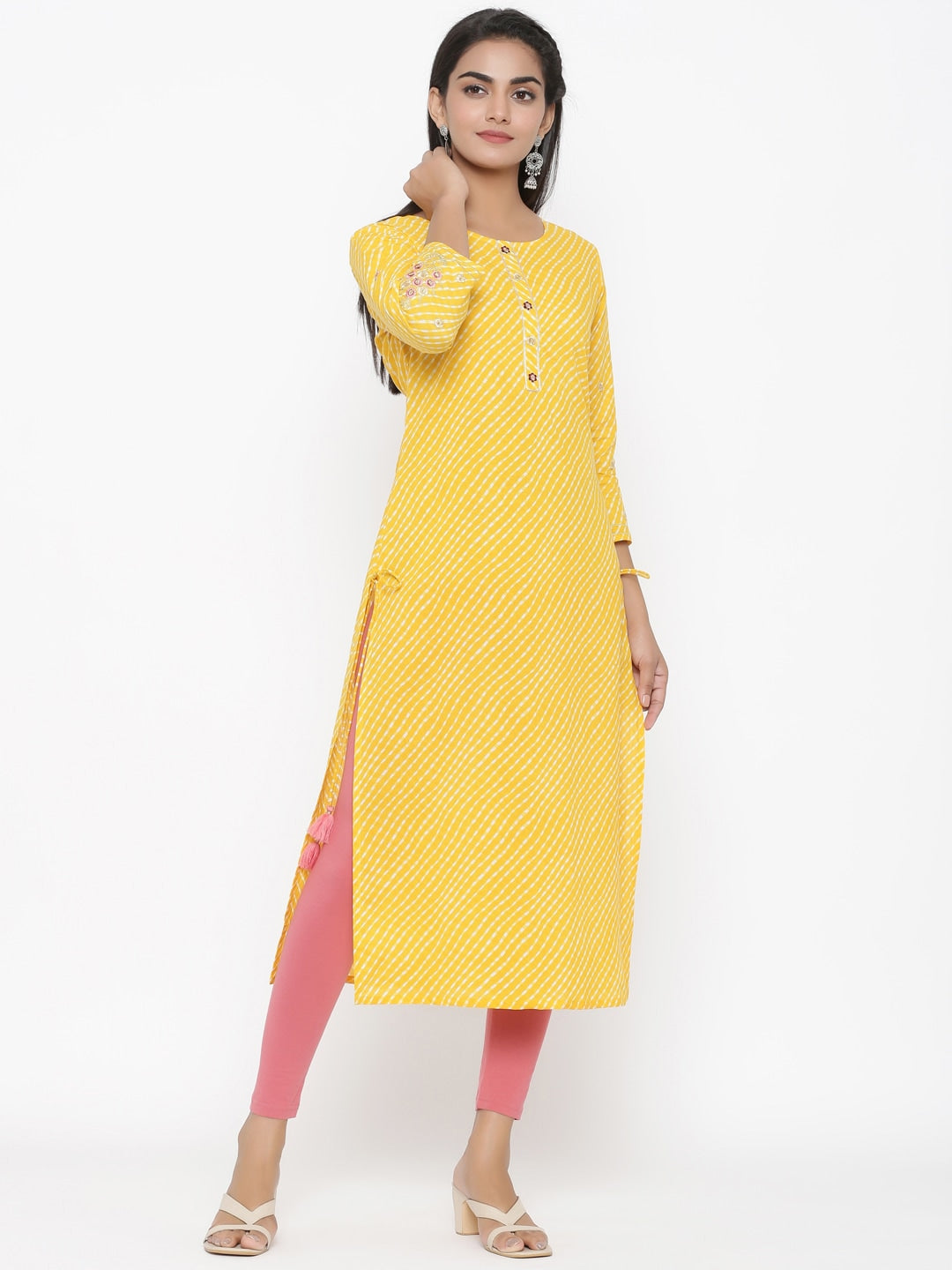 Yellow-Cotton-Striped-Straight-Kurta