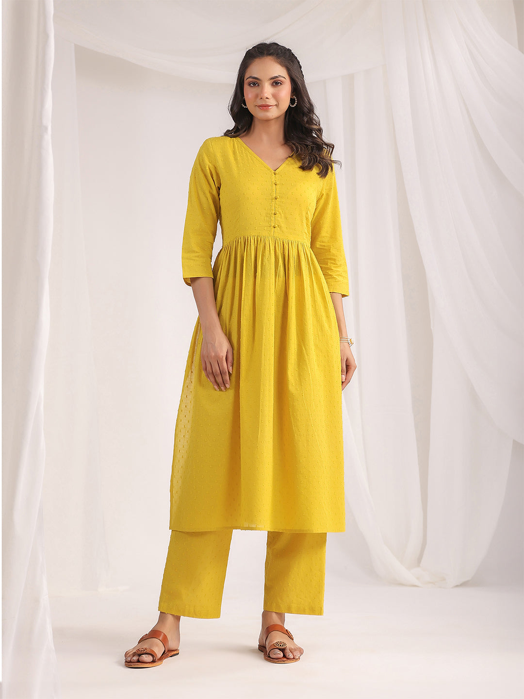 Yellow-Dobby-Cotton-Gathering-2-Piece-Kurta-Set