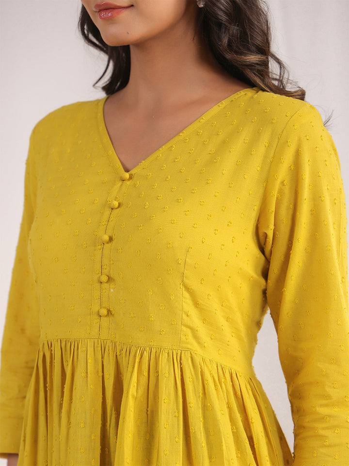 Yellow-Dobby-Cotton-Gathering-2-Piece-Kurta-Set