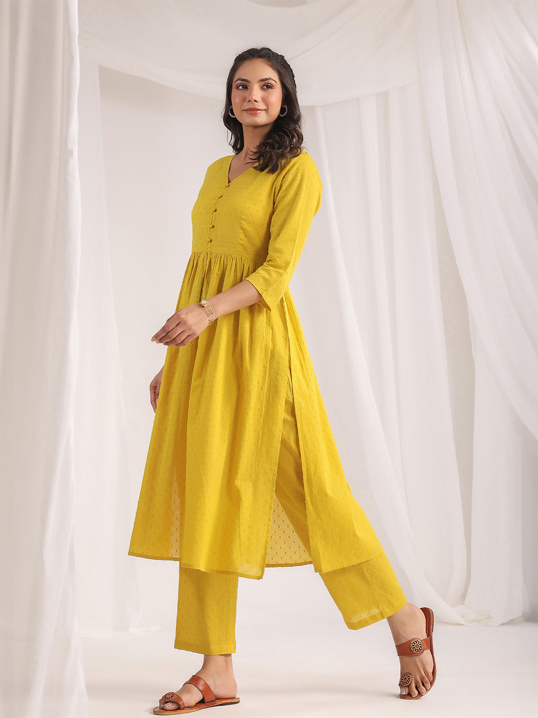 Yellow-Dobby-Cotton-Gathering-2-Piece-Kurta-Set