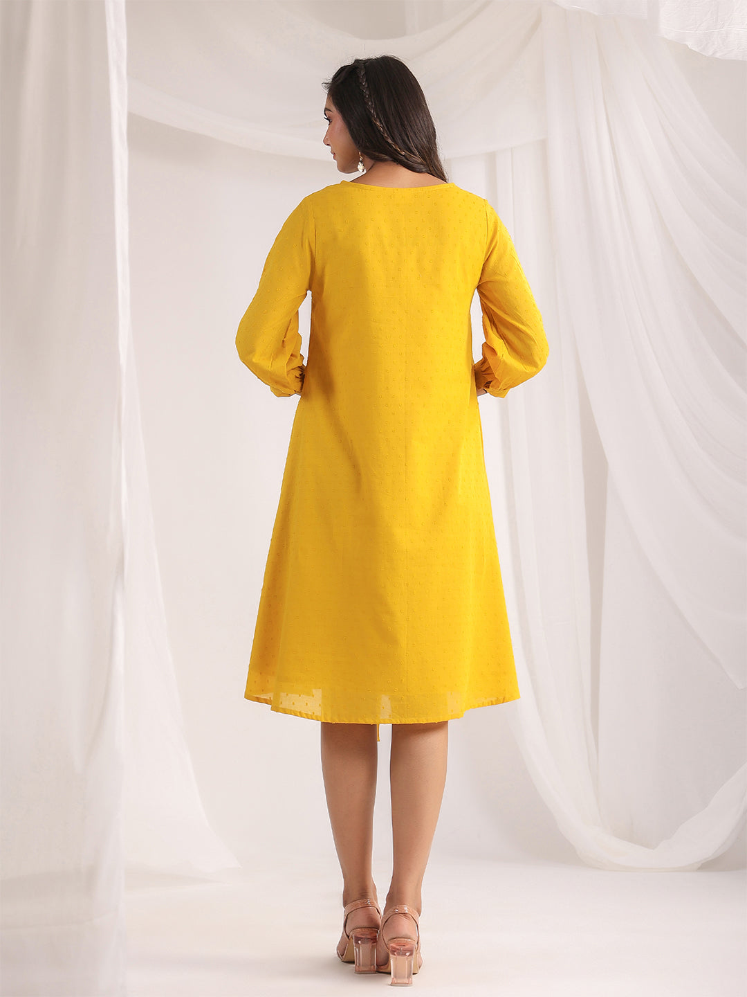 Yellow-Dobby-Cotton-Self-Design-Dress