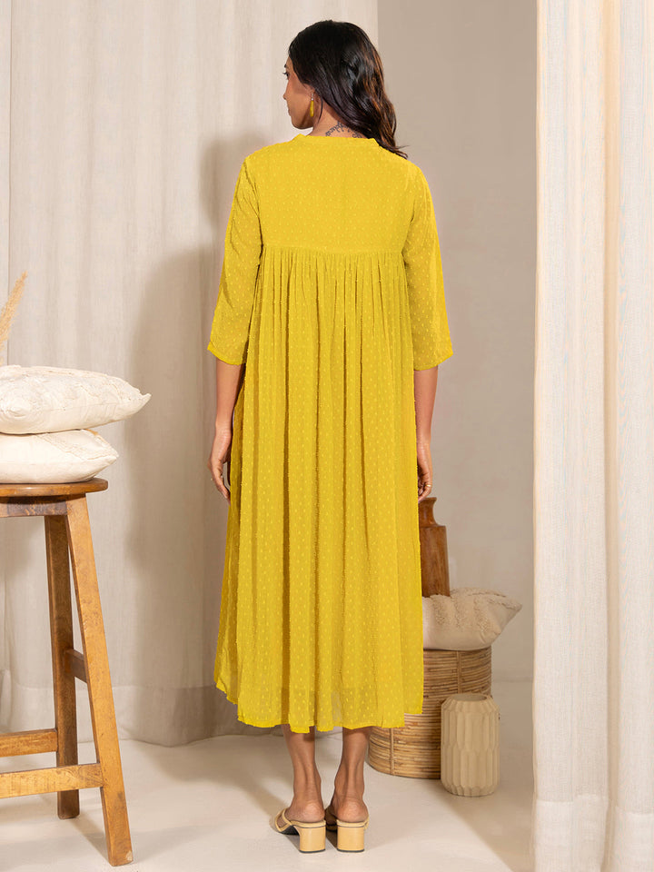 Yellow-Dobby-Georgette-Frontslit-Maternity-Kurta