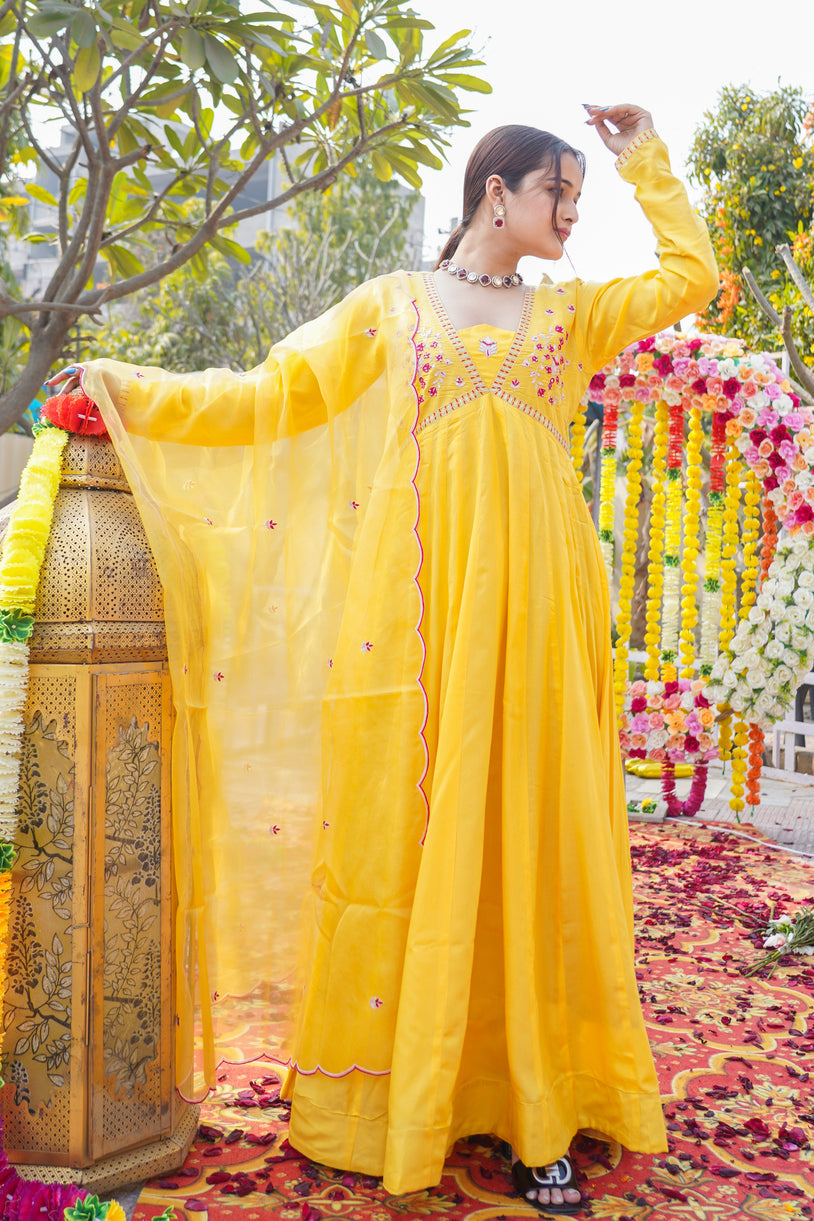 Yellow-Embroidery-Musline-Silk-Anarkali-Set