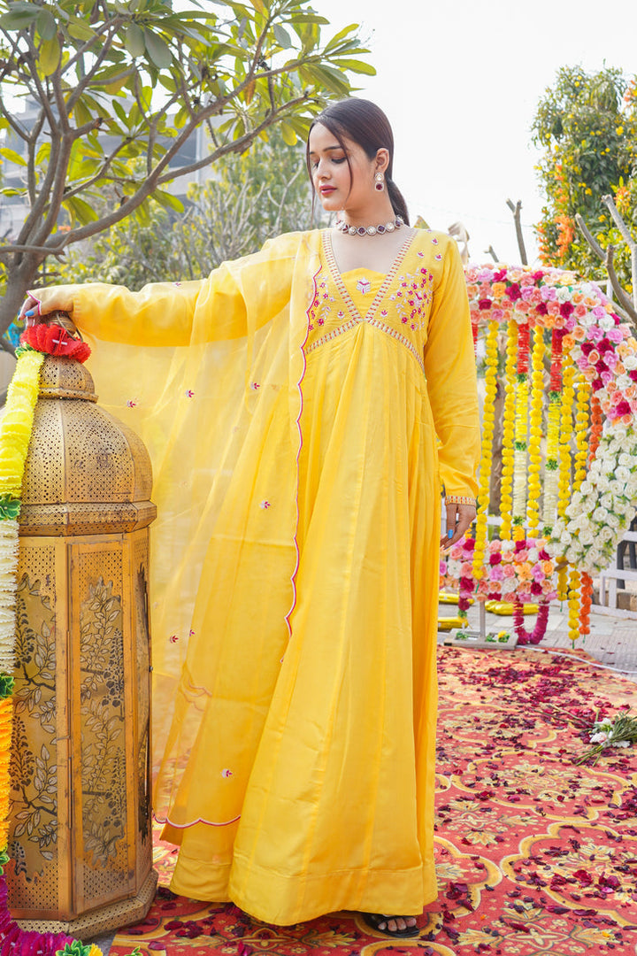 Yellow-Embroidery-Musline-Silk-Anarkali-Set