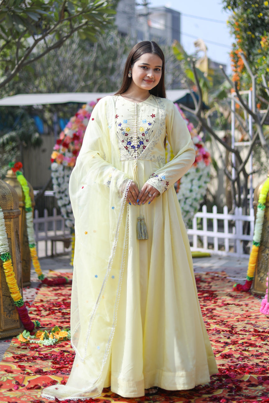Yellow-Embroidery-Musline-Silk-Long-Sleeves-Anarkali-Set