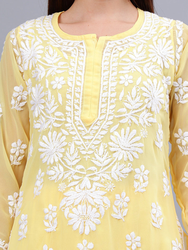 Yellow-Georgette-Embroidered-Chikankari-2-Piece-Kurta-Set
