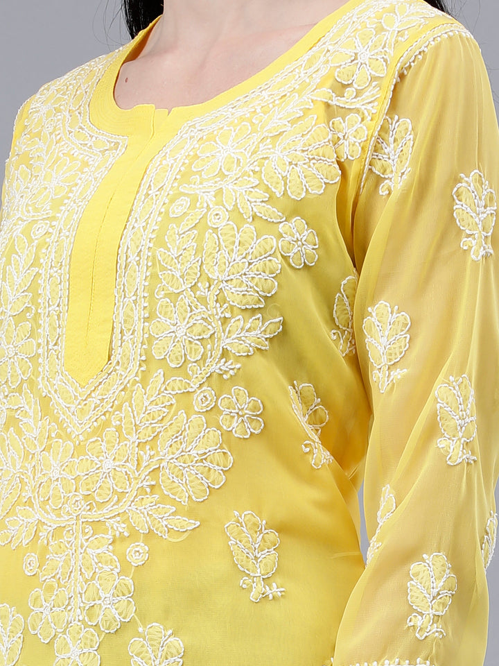 Yellow-Georgette-Embroidered-Chikankari-Kurti-With-Slip