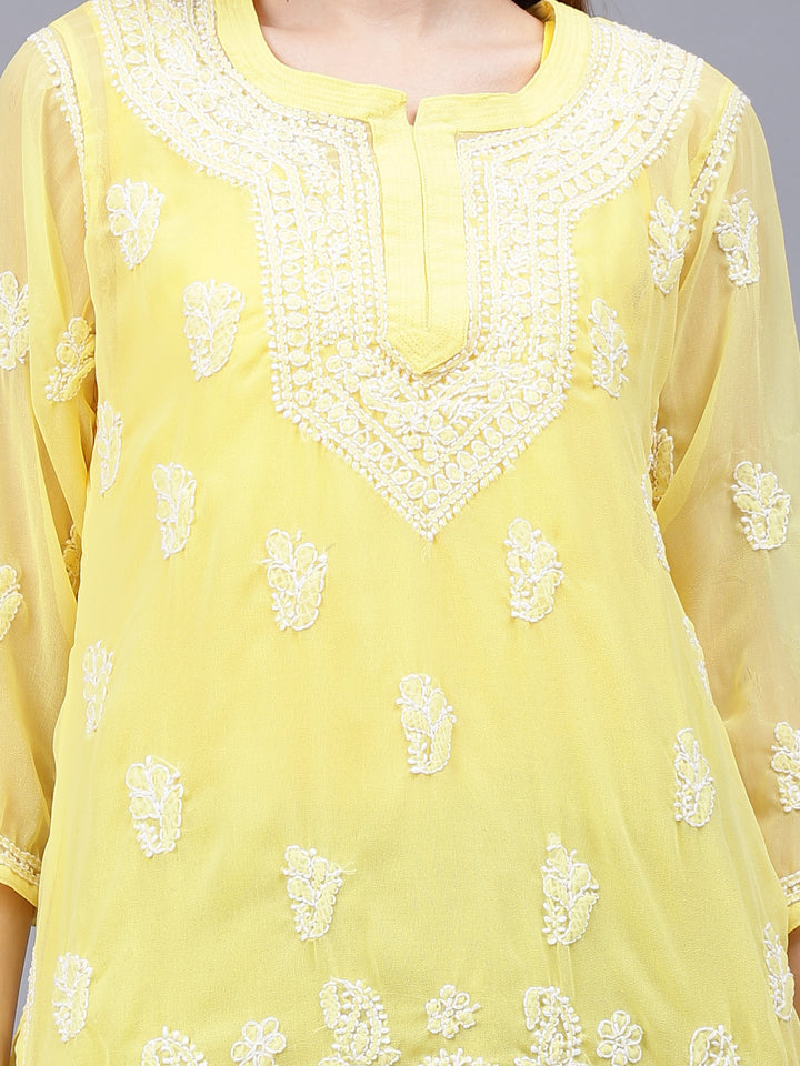 Yellow-Georgette-Embroidered-Chikankari-Tunic-With-Slip