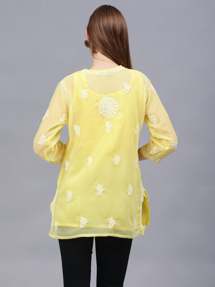 Yellow-Georgette-Embroidered-Chikankari-Tunic-With-Slip