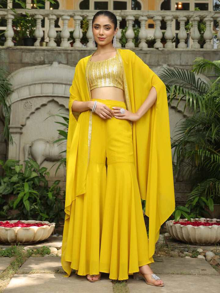 Yellow-Georgette-Sequined-Co-Ord-Set