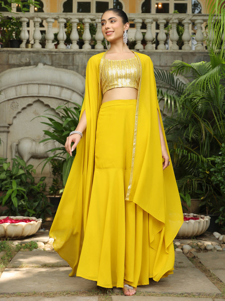 Yellow-Georgette-Sequined-Co-Ord-Set