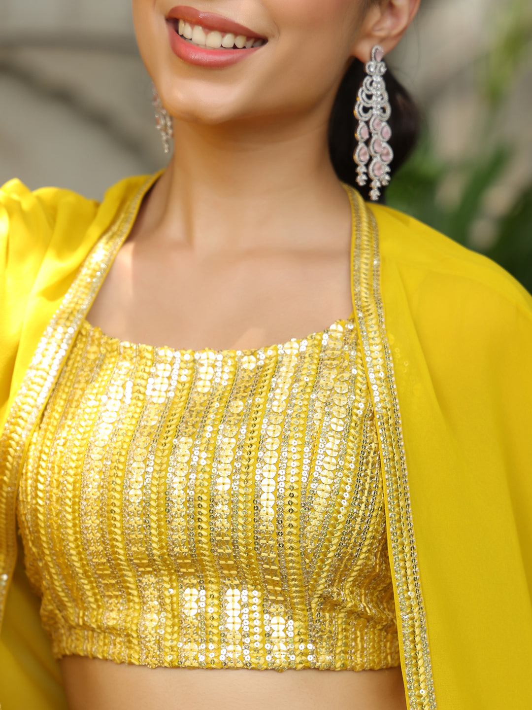 Yellow-Georgette-Sequined-Co-Ord-Set