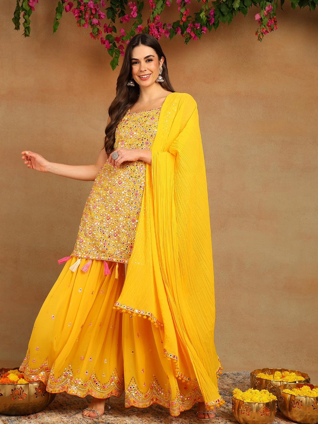 ZERESOUQ-Yellow-Georgette-Solid-Embroidered-Festive-Sharara-Set