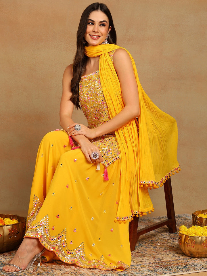 ZERESOUQ-Yellow-Georgette-Solid-Embroidered-Festive-Sharara-Set