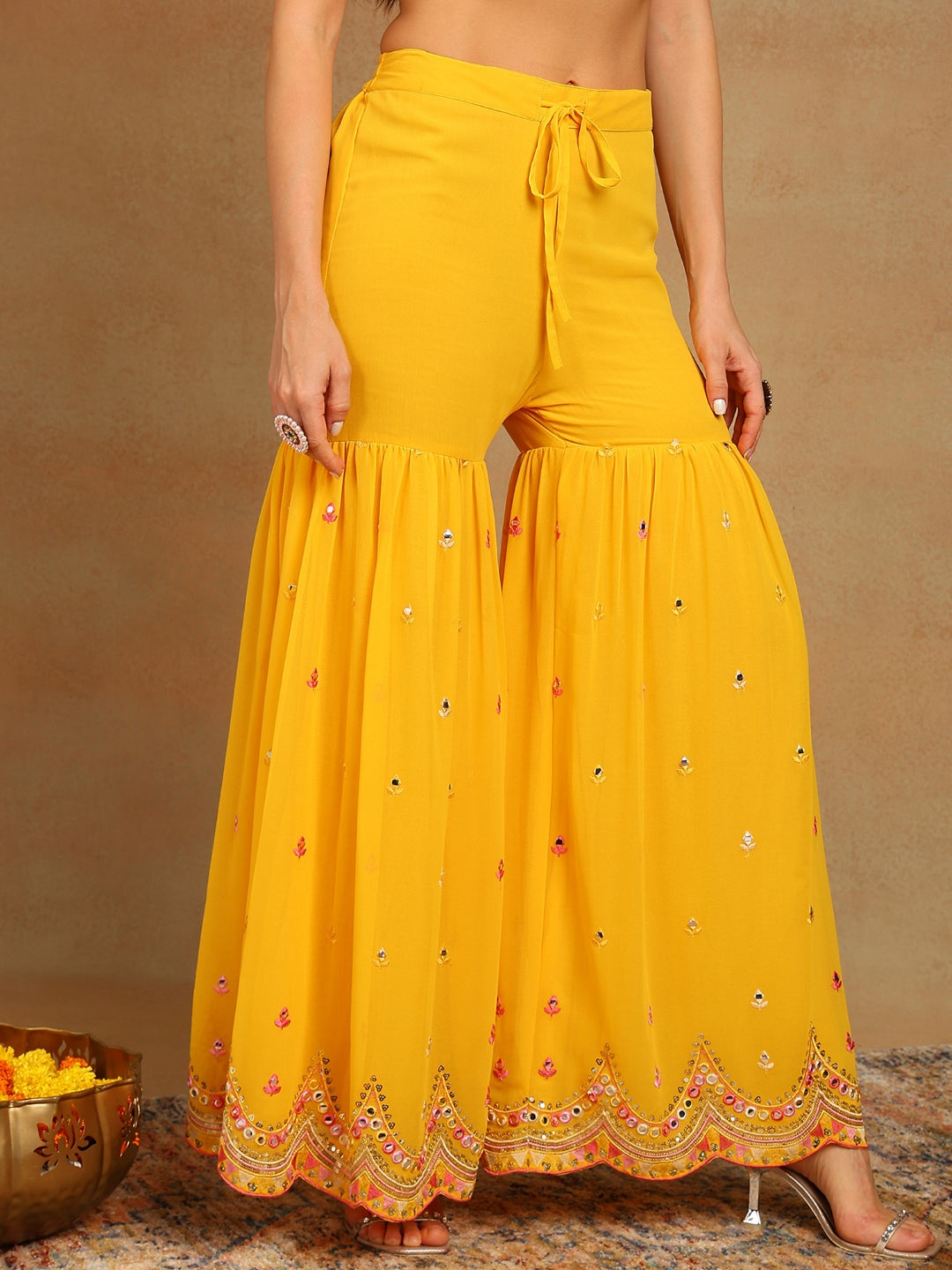 ZERESOUQ-Yellow-Georgette-Solid-Embroidered-Festive-Sharara-Set