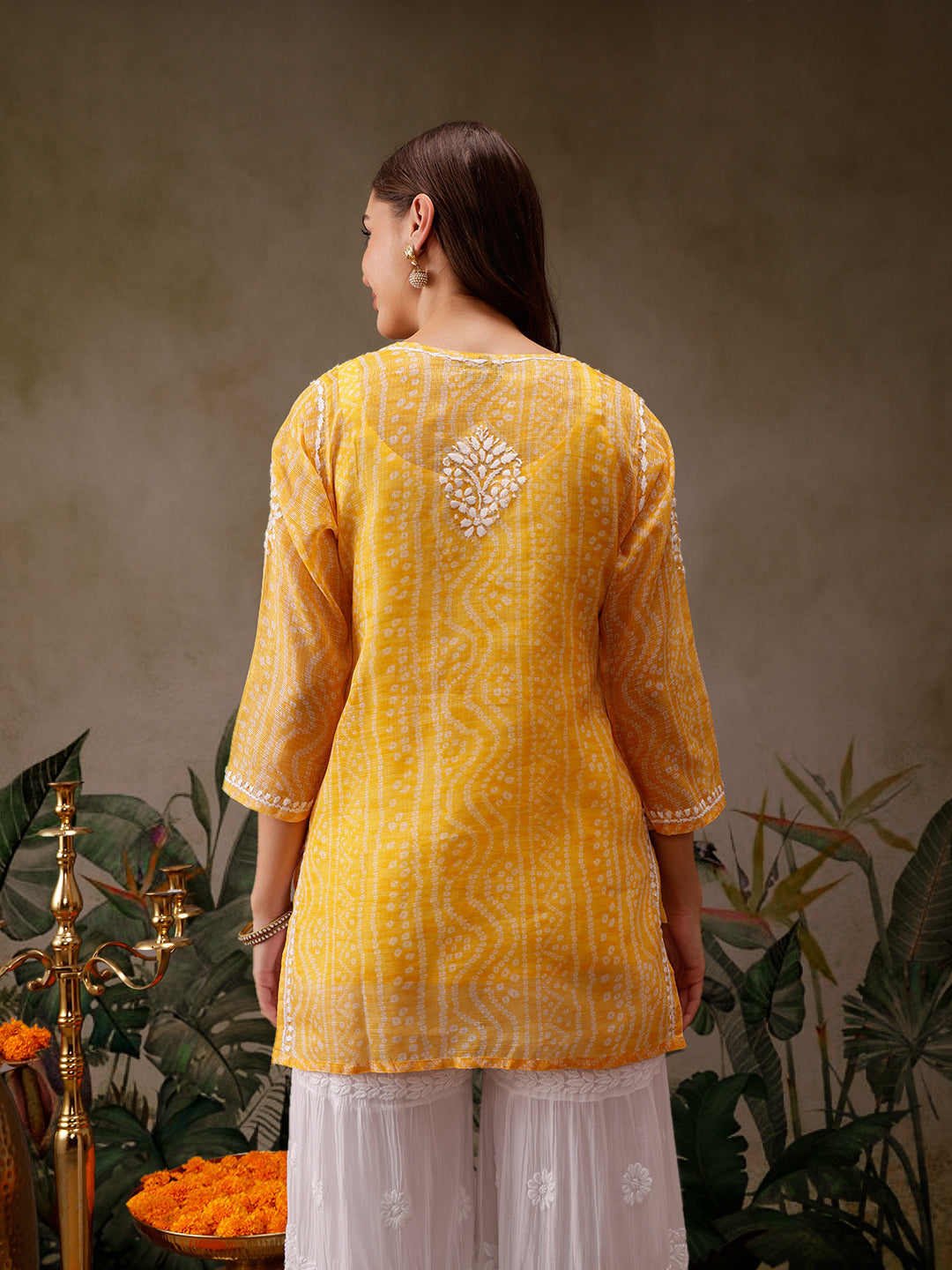 Yellow Kota Lucknowi Chikankari Tunic With Inner Slip