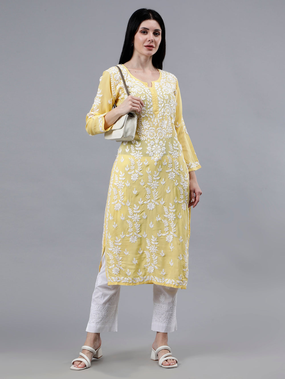 Yellow-Modal-Embroidered-Chikankari-Kurti