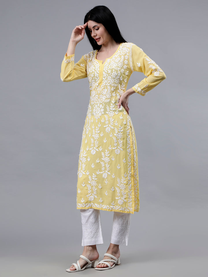 Yellow Modal Embroidered Chikankari Kurti