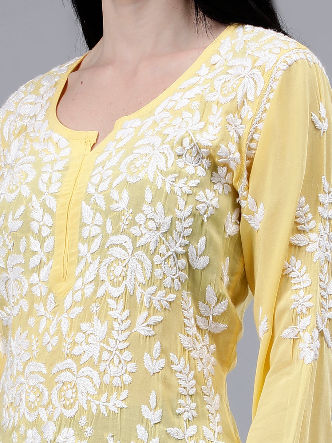 Yellow-Modal-Embroidered-Chikankari-Kurti