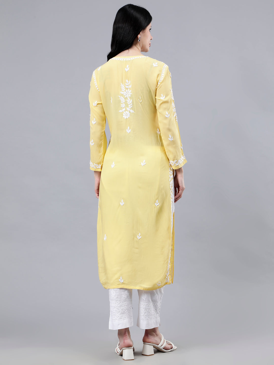 Yellow Modal Embroidered Chikankari Kurti