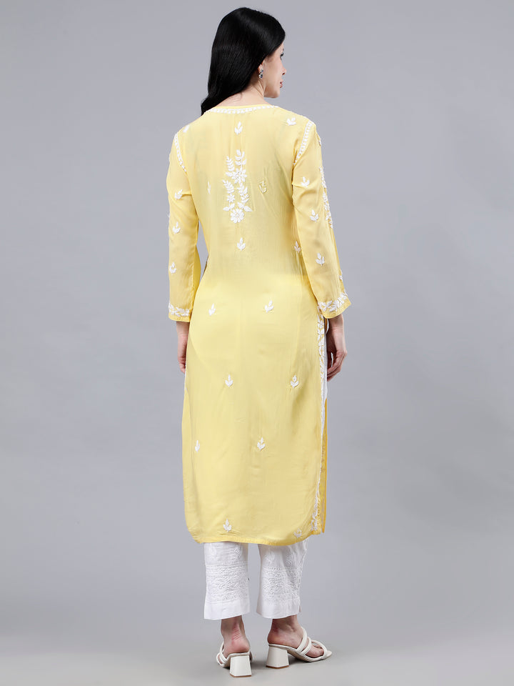 Yellow Modal Embroidered Chikankari Kurti