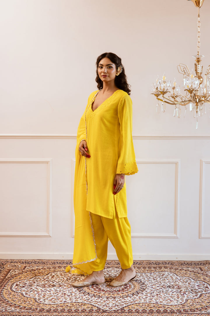 Yellow-Mulmul-Embroidered-3-Piece-Kurta-Set