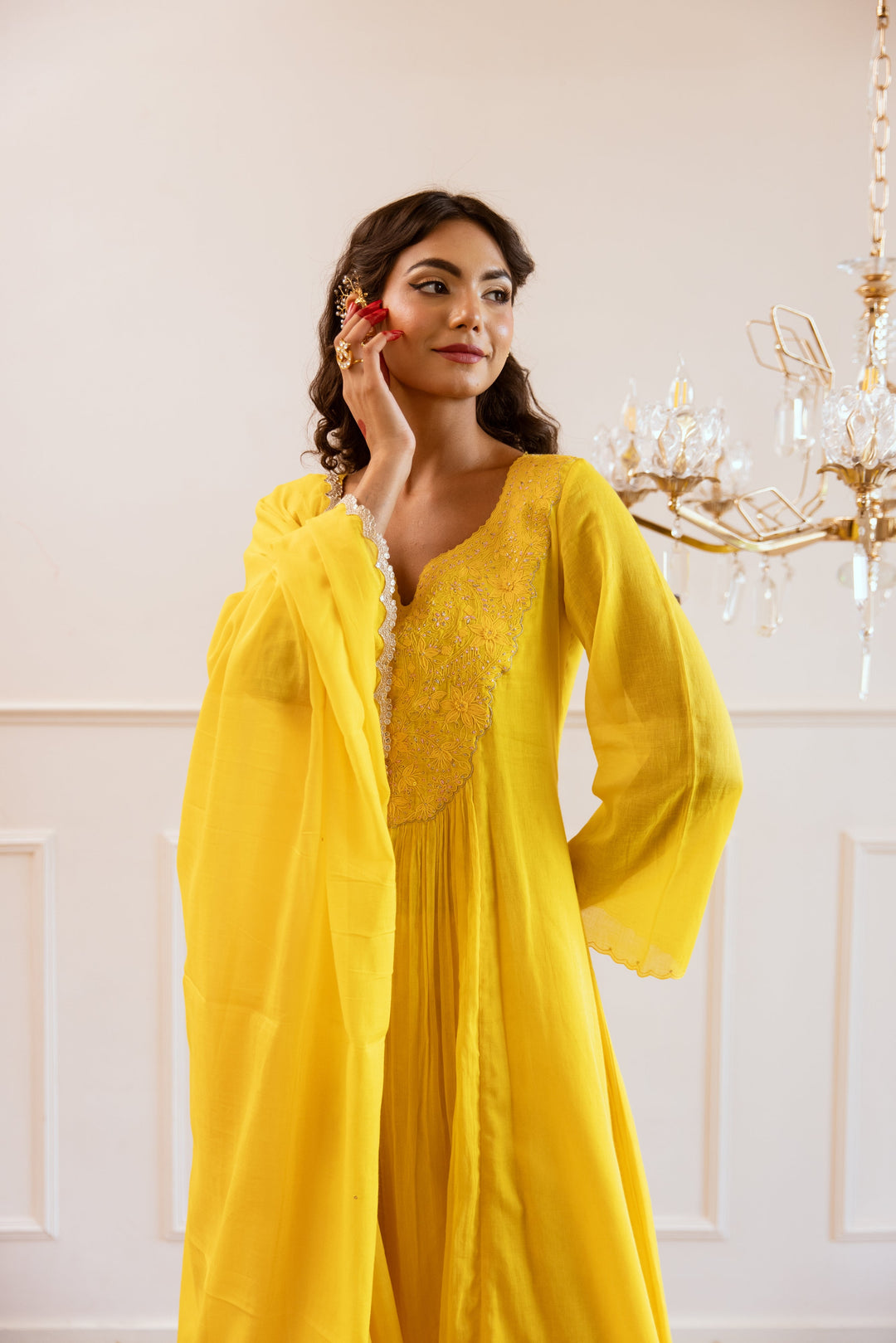 Yellow-Mulmul-Embroidered-Anarkali-Set