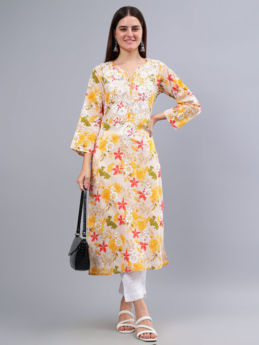 Yellow-Mulmul-Embroidered-Chikankari-Kurta