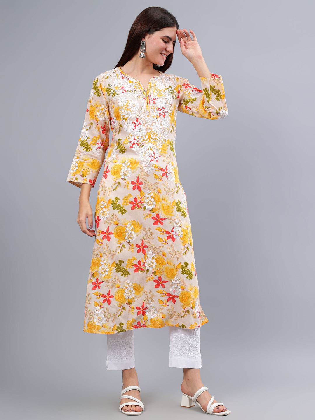 Yellow-Mulmul-Embroidered-Chikankari-Kurta