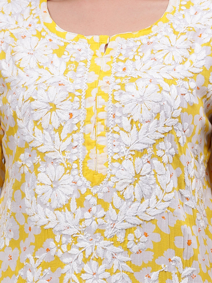 Yellow-Mulmul-Embroidered-Chikankari-Kurti