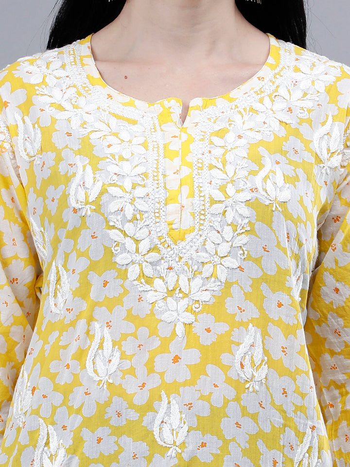 Yellow-Mulmul-Embroidered-Chikankari-Short-Tunic