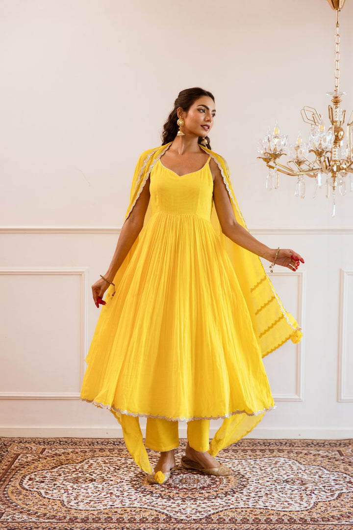 Yellow-Mulmul-Gotta-Patti-Work-Strappy-Anarkali-Set