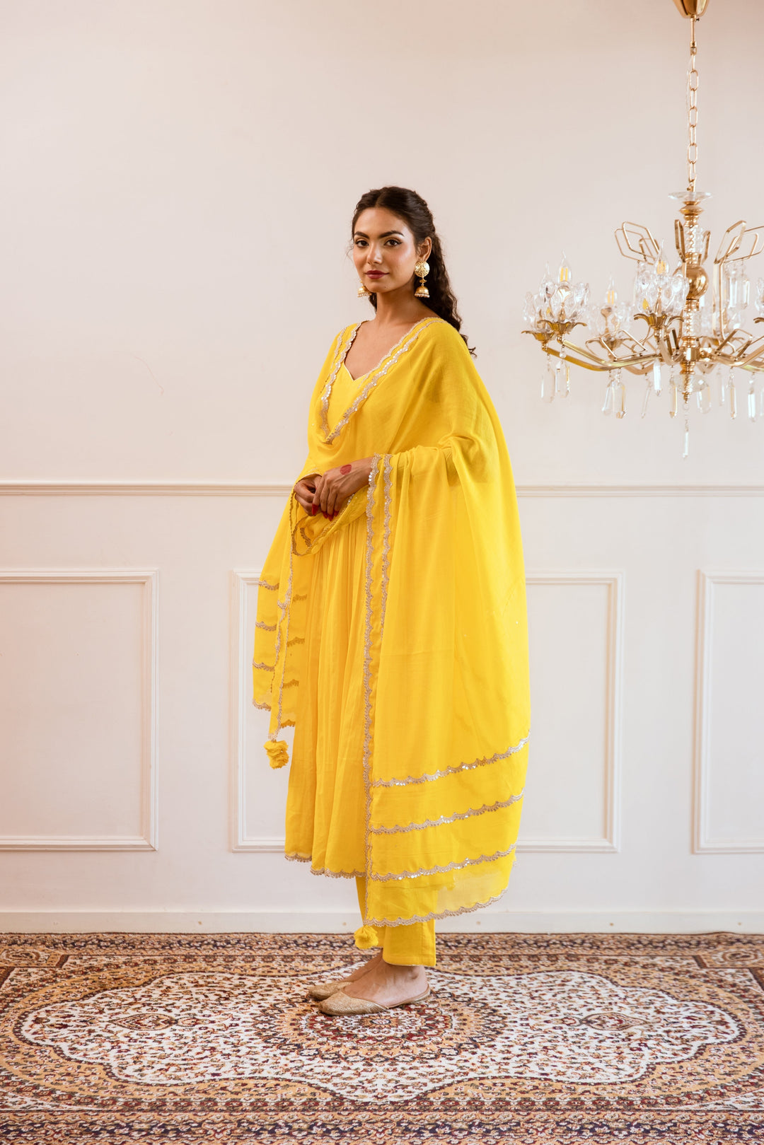 Yellow-Mulmul-Gotta-Patti-Work-Strappy-Anarkali-Set