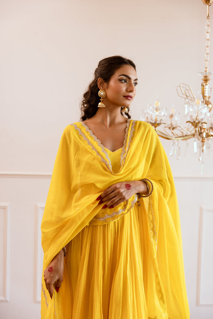 Yellow-Mulmul-Gotta-Patti-Work-Strappy-Anarkali-Set