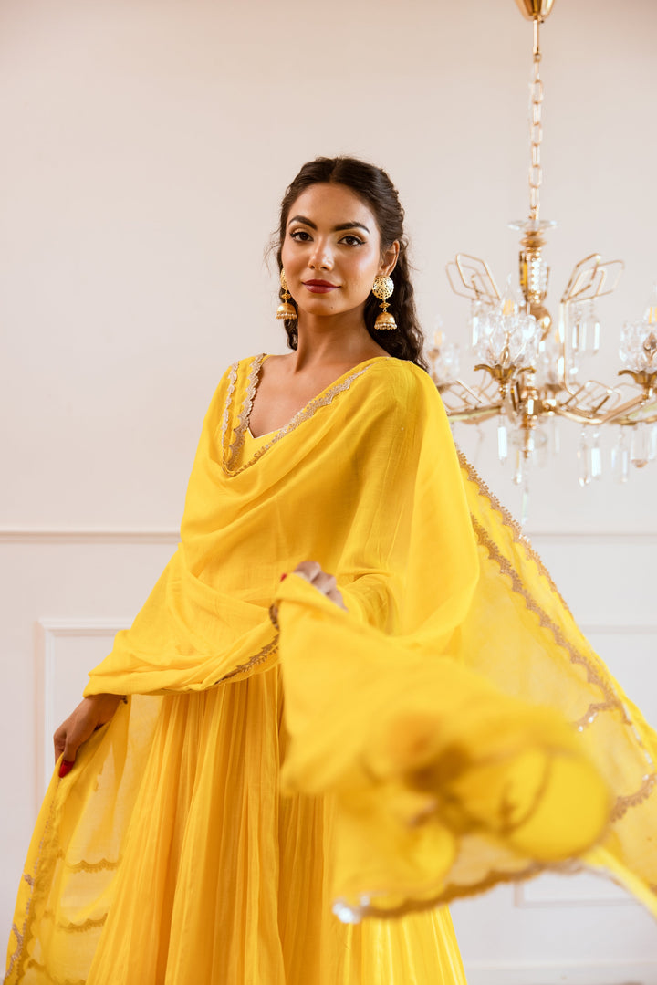 Yellow-Mulmul-Gotta-Patti-Work-Strappy-Anarkali-Set