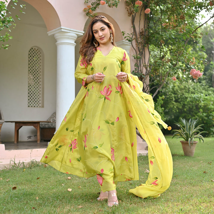 Yellow-Muslin-Floral-Printed-Anarkali-Set