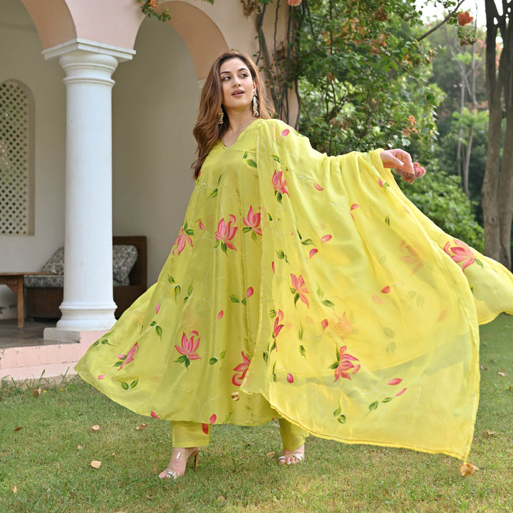 Yellow-Muslin-Floral-Printed-Anarkali-Set