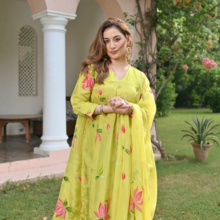 Yellow-Muslin-Floral-Printed-Anarkali-Set