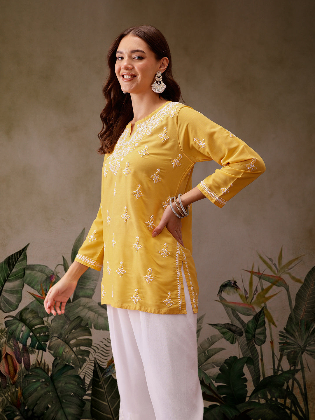 Yellow Muslin Lucknowi Chikankari Tunic Only