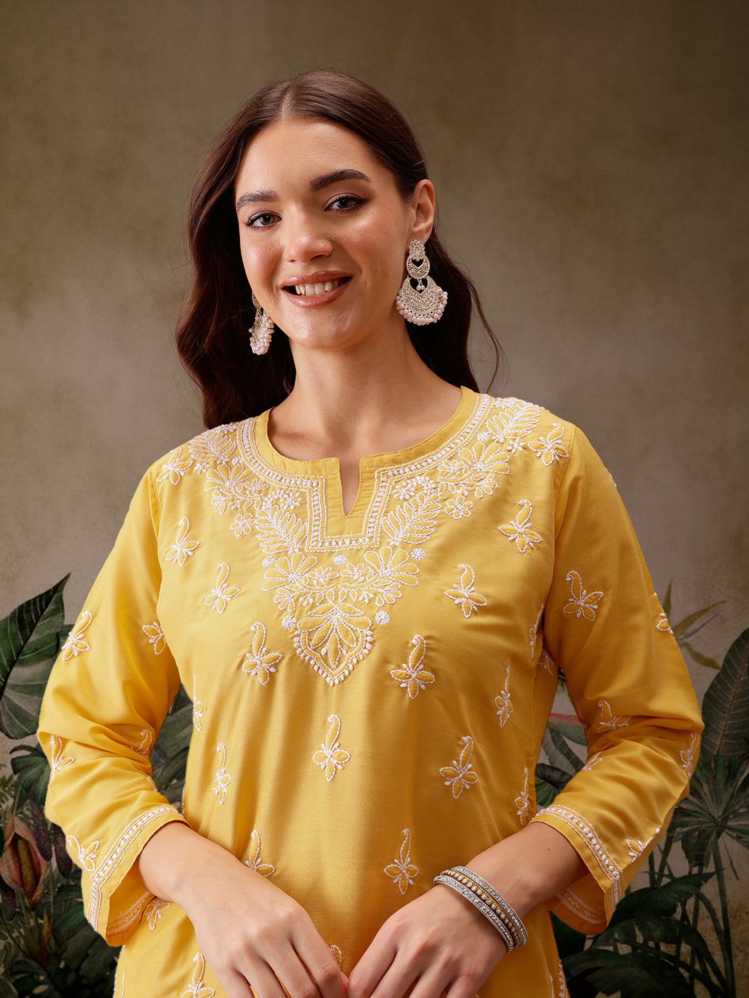 Yellow Muslin Lucknowi Chikankari Tunic Only