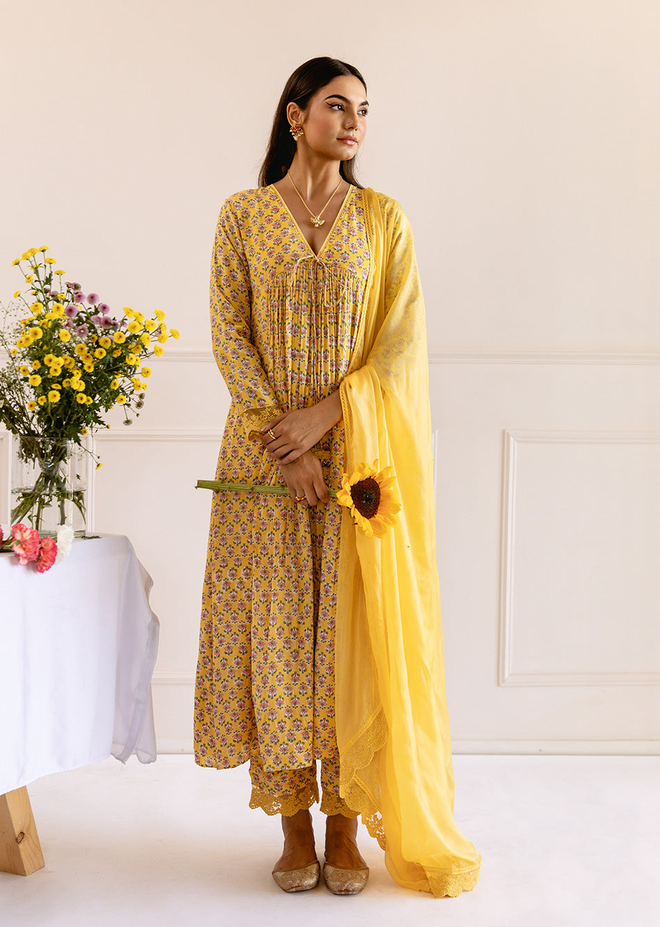 Yellow-Muslin-Silk-Printed-Cross-Gathered-Anarkali-Set