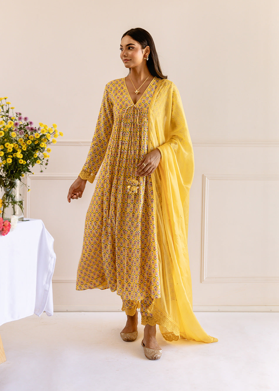 Yellow-Muslin-Silk-Printed-Cross-Gathered-Anarkali-Set