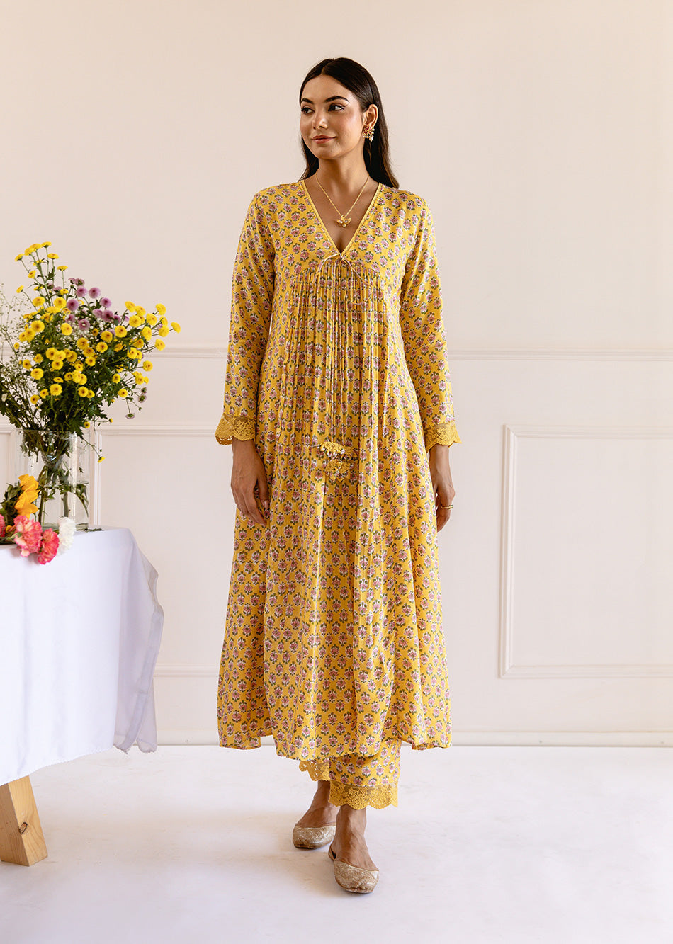 Yellow-Muslin-Silk-Printed-Cross-Gathered-Anarkali-Set