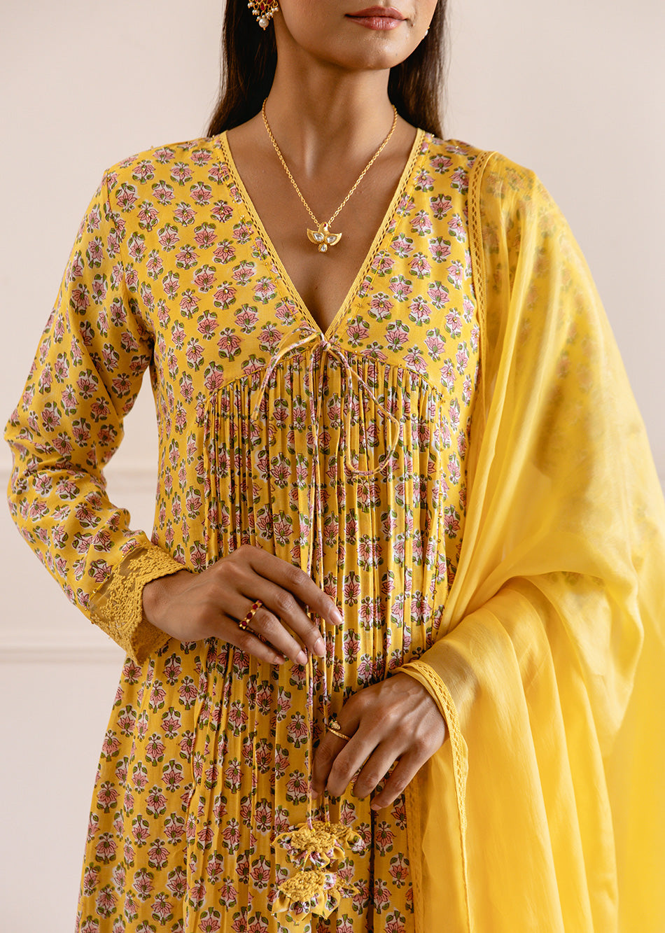 Yellow-Muslin-Silk-Printed-Cross-Gathered-Anarkali-Set