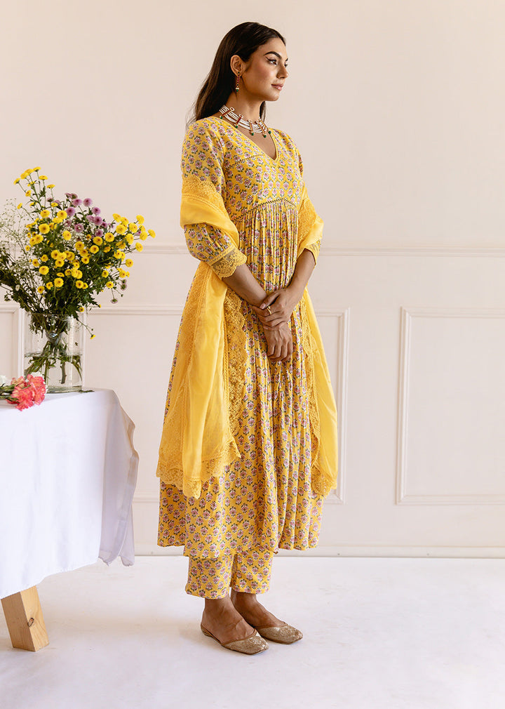 Yellow-Muslin-Silk-Waist-Detailed-Anarkali-Set