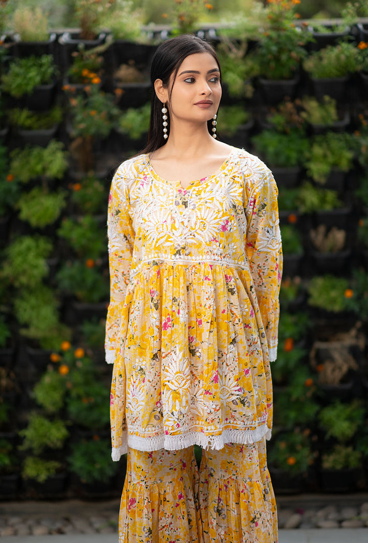 ZERESOUQ-Yellow-Neeru-Mulmul-2-Piece-Chikankari-Gharara-Set