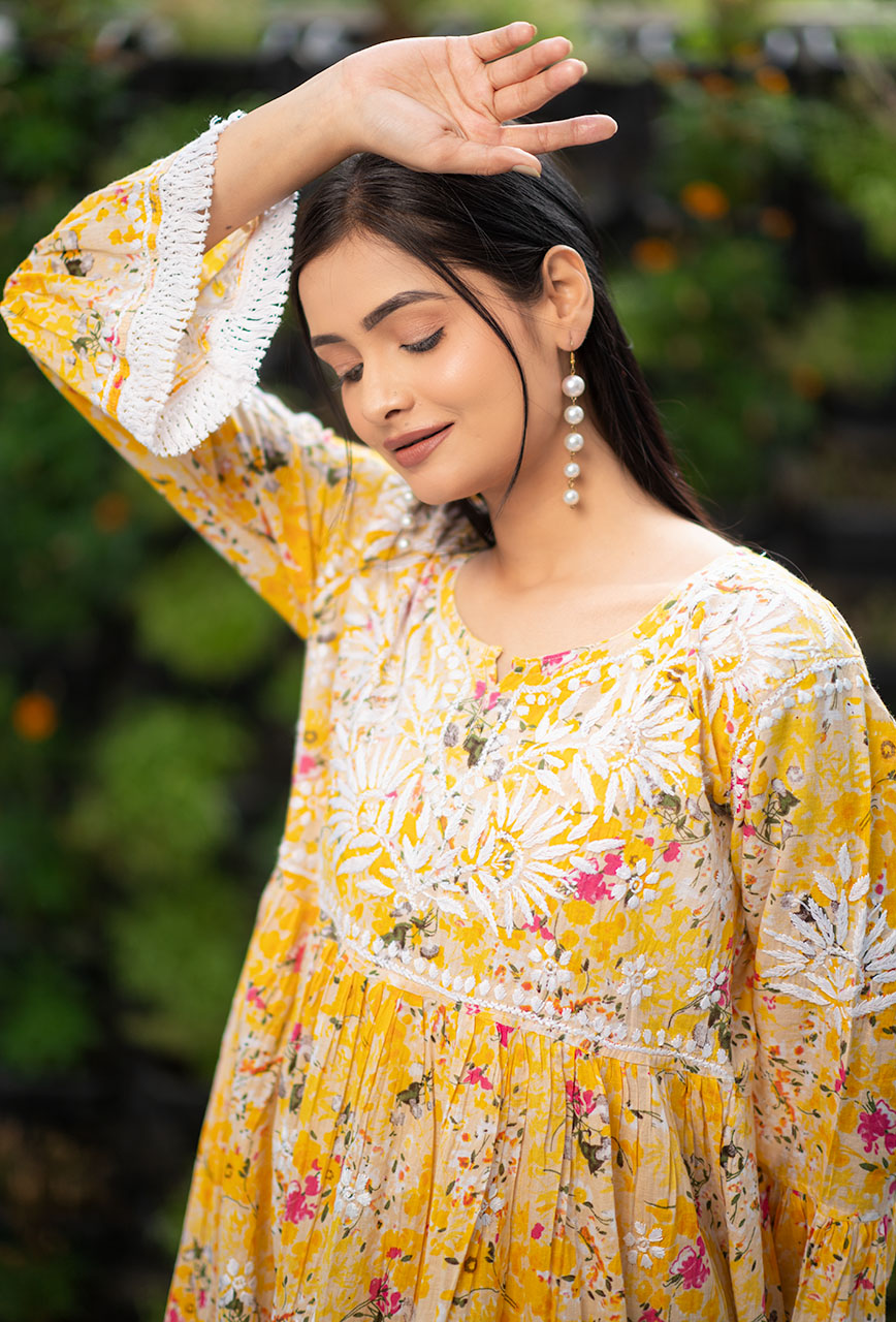 Yellow-Neeru-Mulmul-2-Piece-Chikankari-Gharara-Set