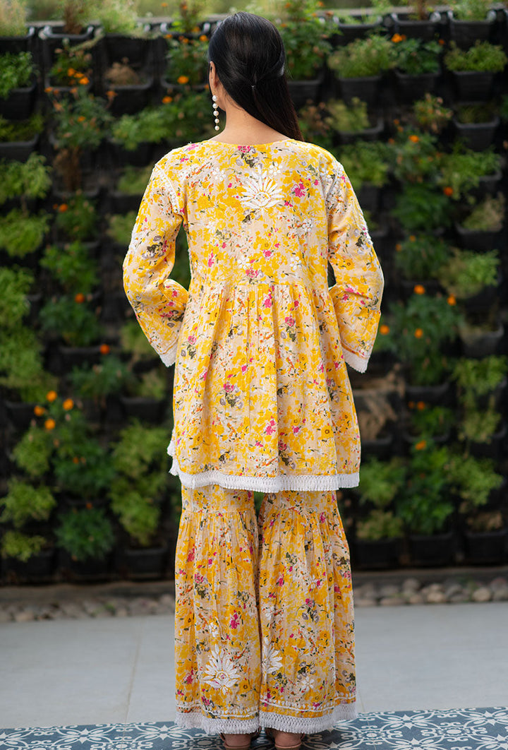 Yellow-Neeru-Mulmul-2-Piece-Chikankari-Gharara-Set