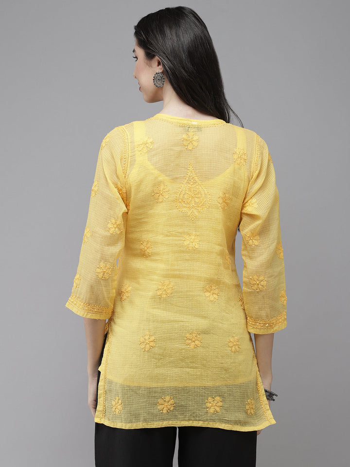 Yellow Original Kota Chikankari Tunic With Slip