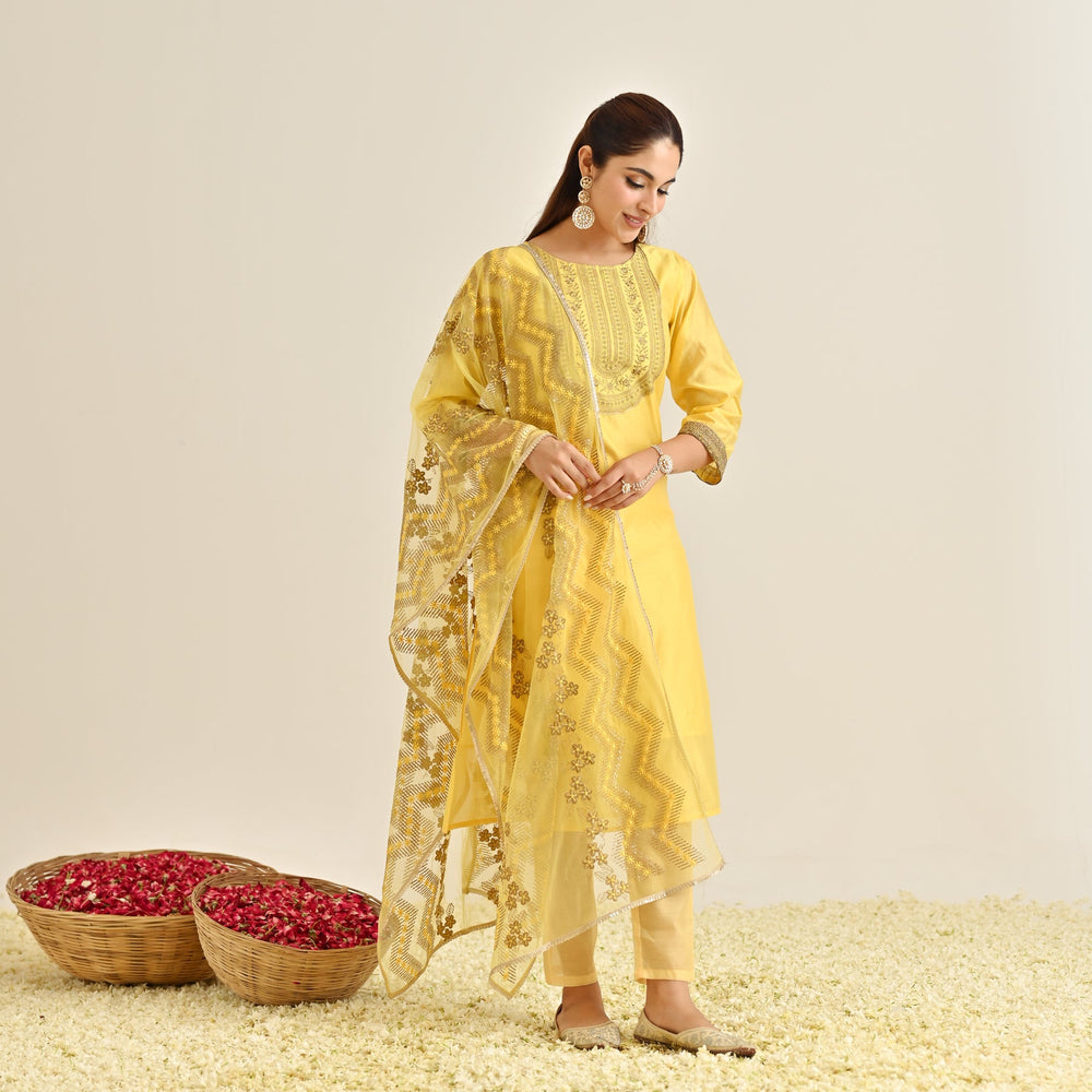 Yellow-Poly-Chanderi-Embroidered-Yoke-Detail-3-Piece-Kurta-Set